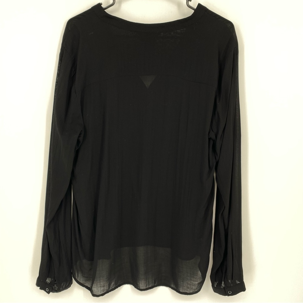 LIGHT Long Sleeve V-Neck Sheer Blouse, L